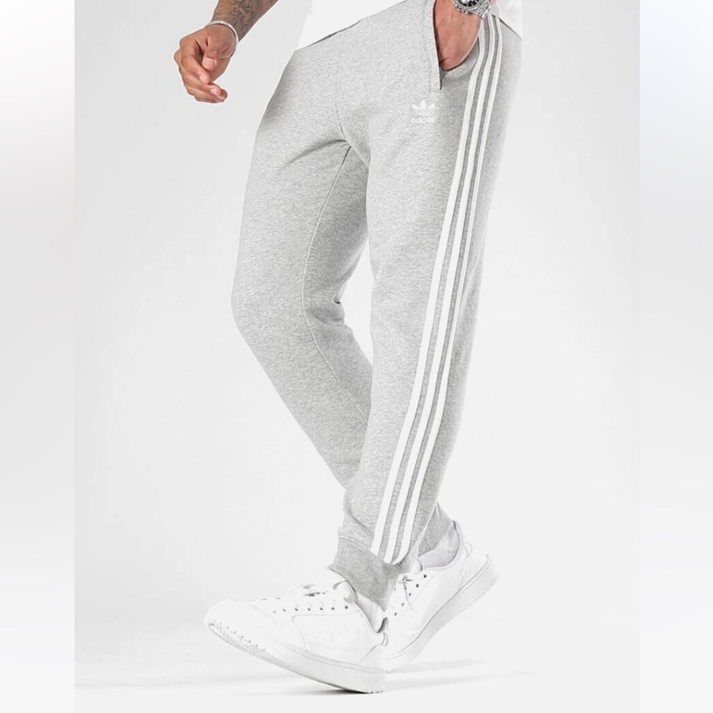 Adidas Originals grey 3 stripes cuffed trefoil pants size xl Men’s NWT